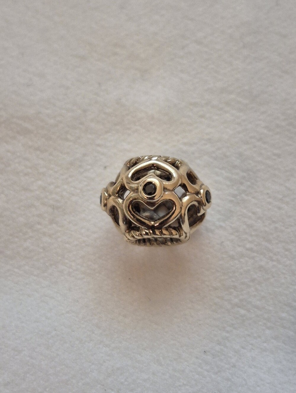 14K solid gold Pandora open hearts with black diamonds charm